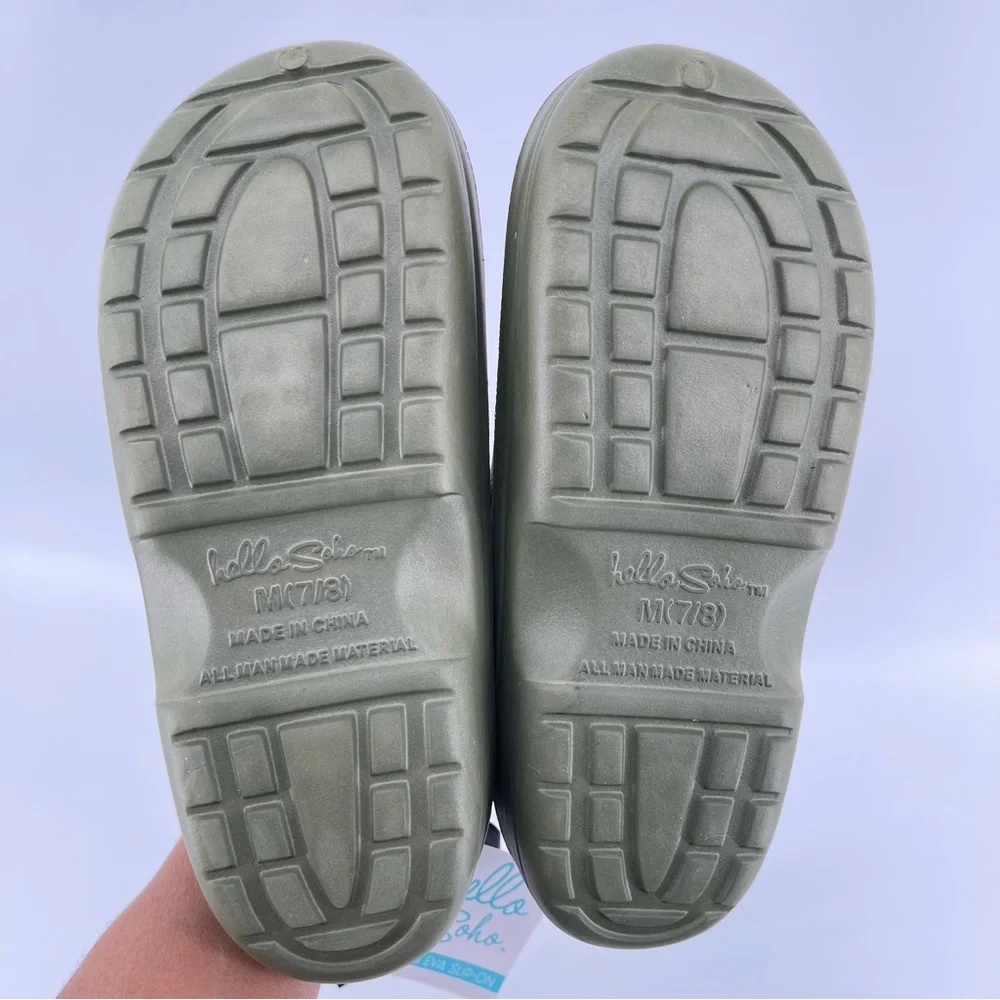 Hello Soho Women’s Olive Green Faux Fur Cozy Lined EVA Slip On Clogs Medium 7/8 - Picture 9 of 13